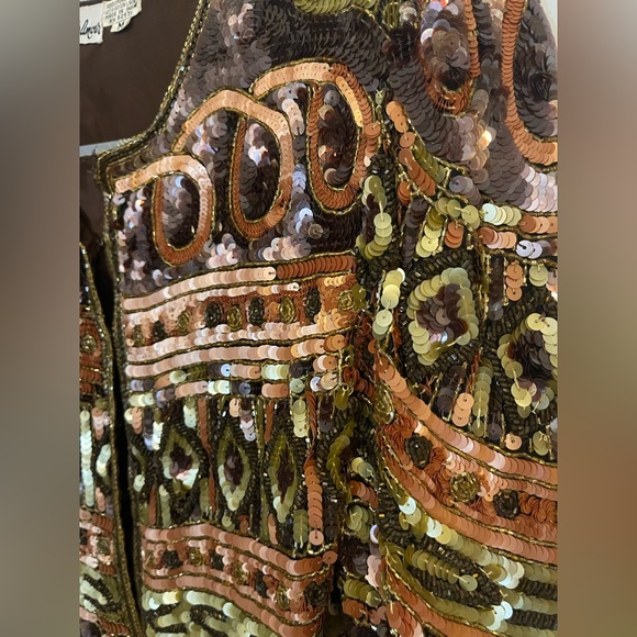 Vintage Sequin & Bead Cropped Jacket - Medium 100% Silk, Made in India - Picture 4 of 6